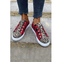 Red Plaid Leopard Patchwork Flat Sneakers